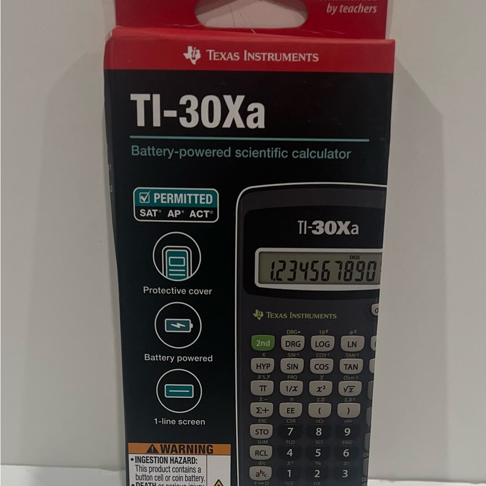 Texas Instruments TI-30Xa Calculator Packaging - Red and White